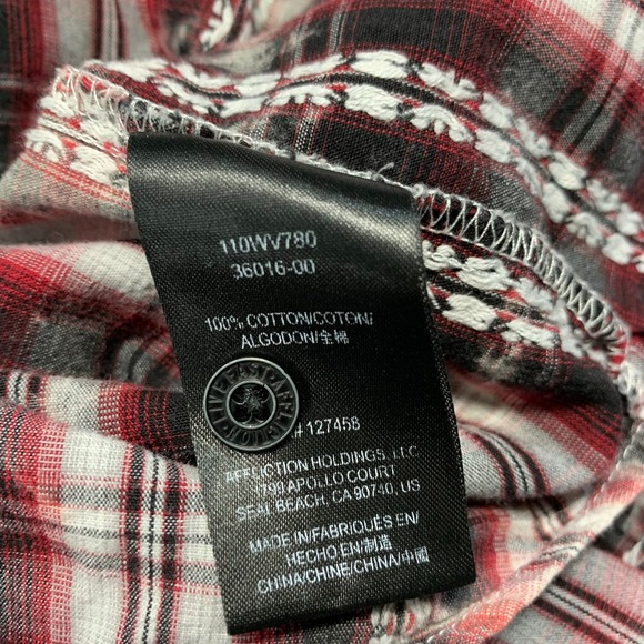 AFFLICTION Shirt Mens Size XL Button Up Plaid Extra Large Red Black - Picture 9 of 9